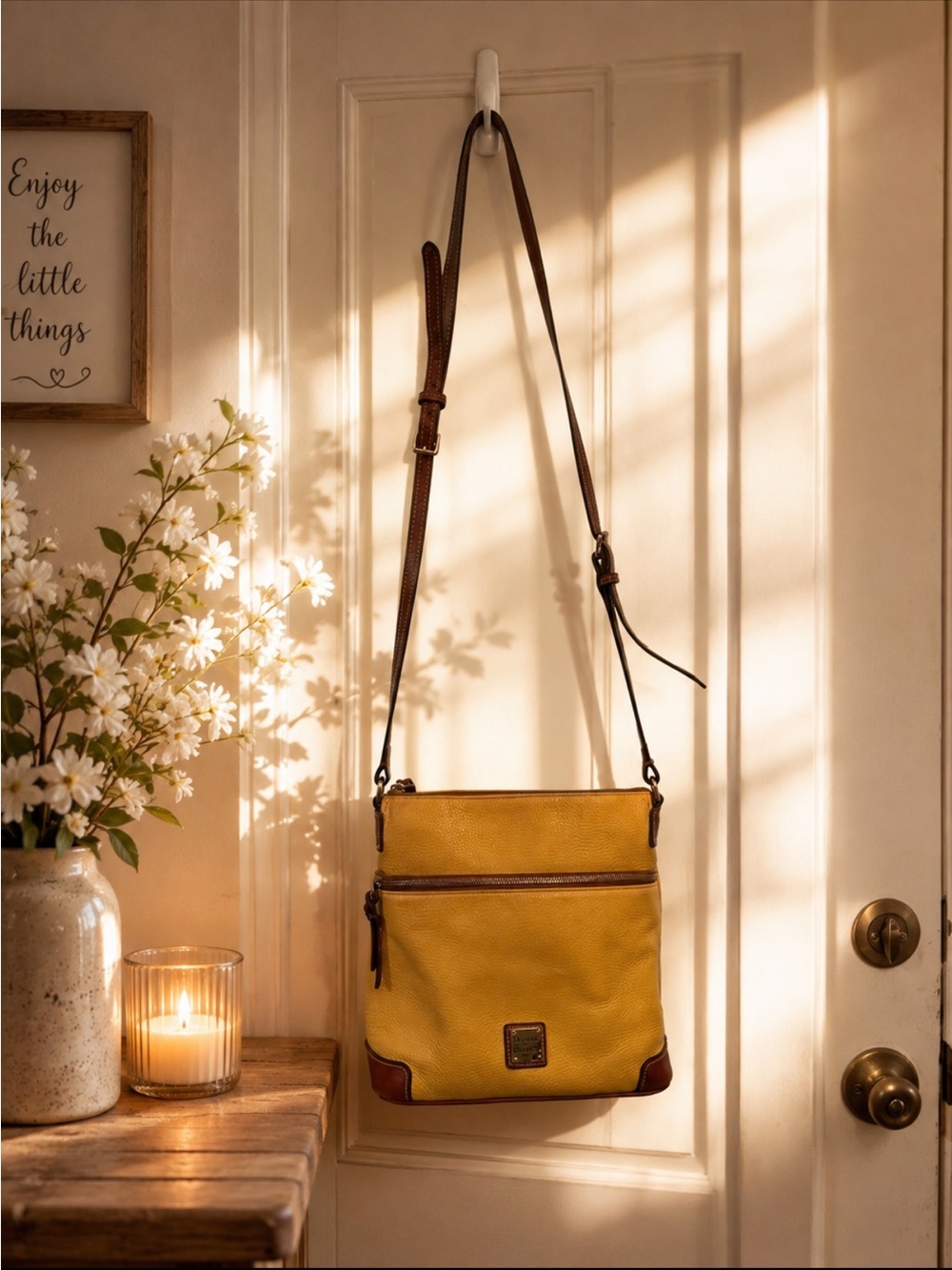 Dooney & Bourke Yellow Leather Crossbody with Brown Trim